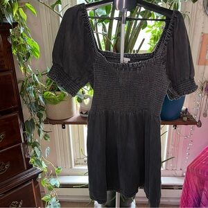 Black Smocked Denim Dress